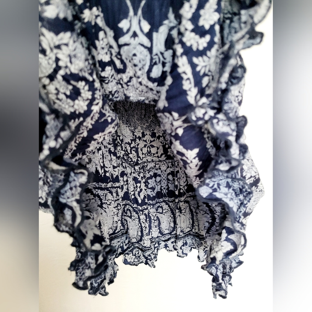 Roz&Ali Women's Plus Size 100%Rayon Maxi Skirt Crinkle Ruffle Pull On Blue 2X - Picture 7 of 12